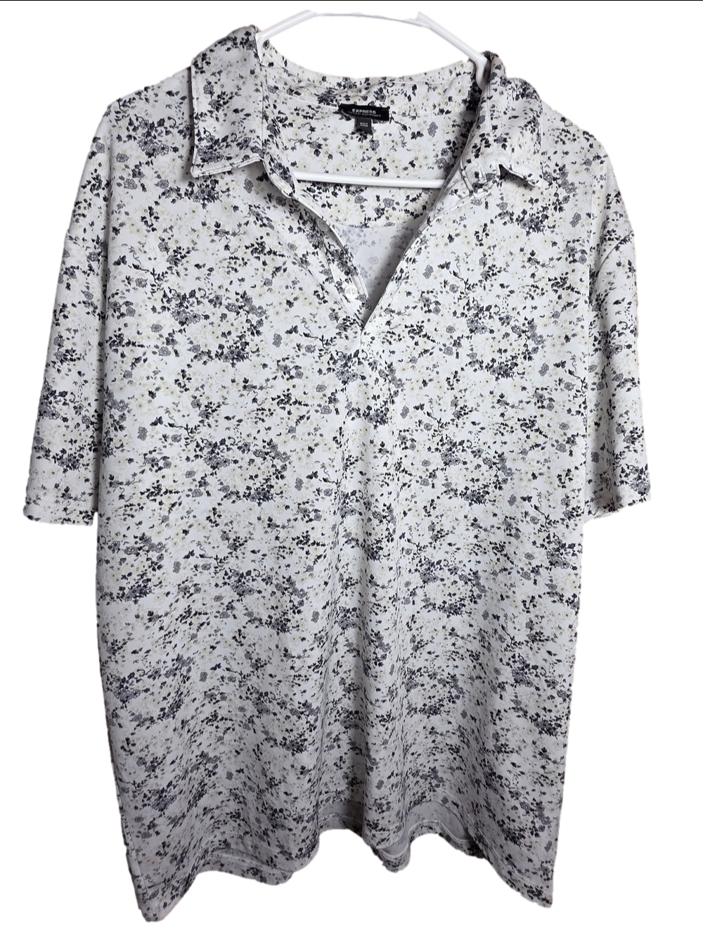 Express Men’s White Polo with Black Floral Print XL